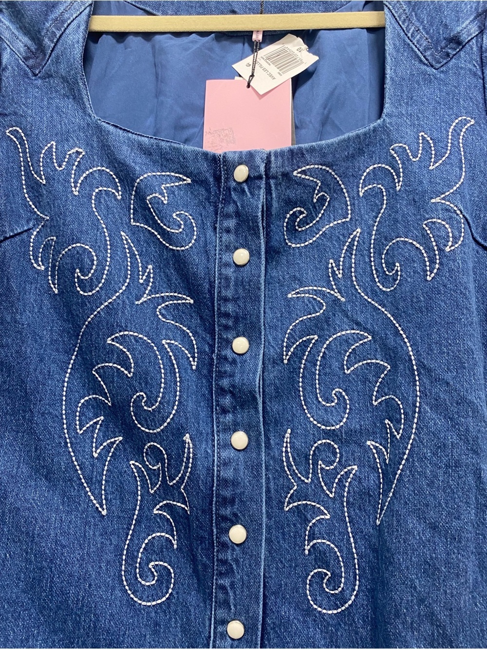 Avec Les Filles Blue Denim Embroidered Button-Front Mini Dress - Picture 7 of 12